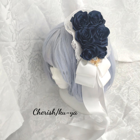 <08002>Rose coffin hair clip White x Dark Blue