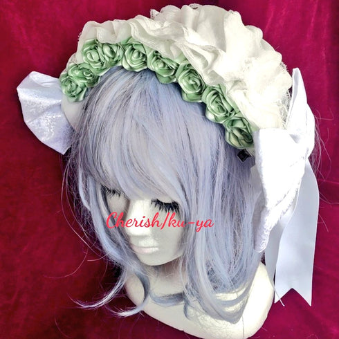 <08003>薔薇のヘッドドレス(白x若草)