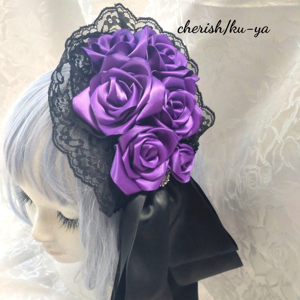 <08003>Rose coffin hair clip Black x Purple