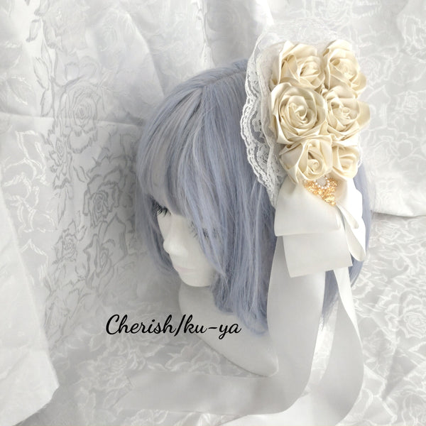 <08004>Rose coffin hair clip White x Natural