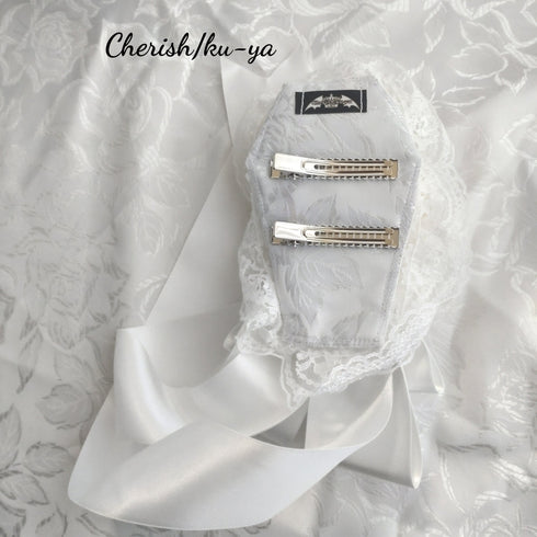 <08004>Rose coffin hair clip White x Natural