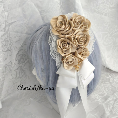 <08005>Rose coffin hair clip White x Ocher