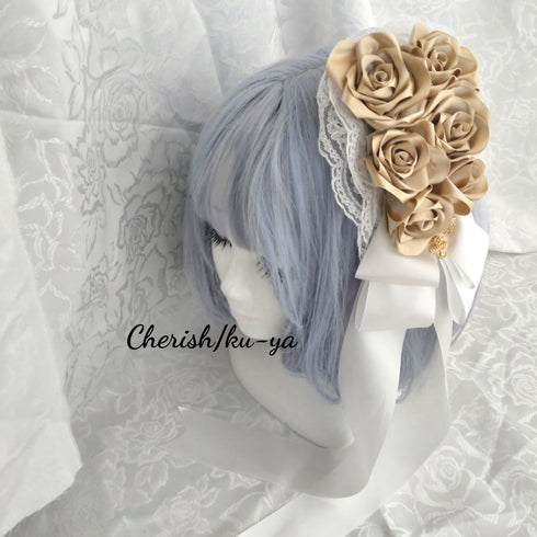 <08005>Rose coffin hair clip White x Ocher