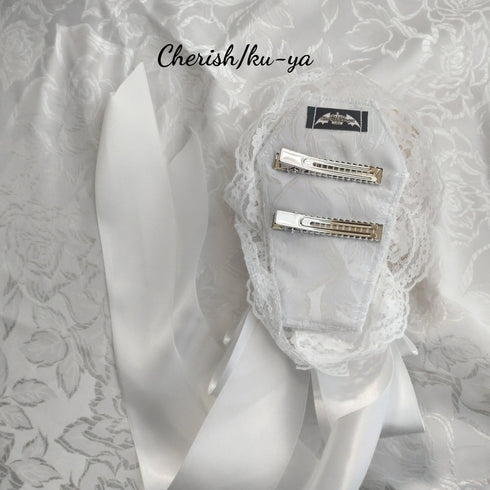 <08005>Rose coffin hair clip White x Ocher