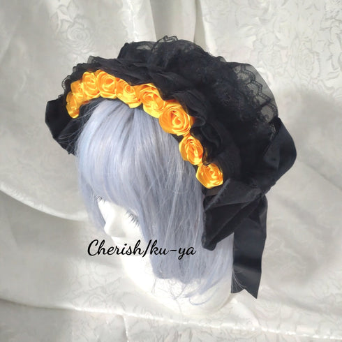 <08006>薔薇のヘッドドレス(黒x黄)