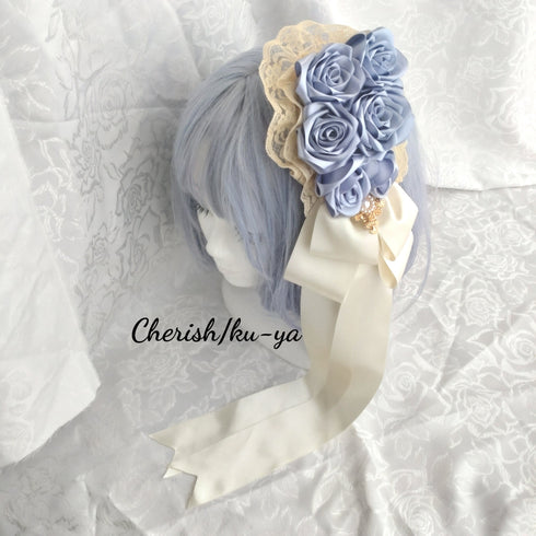 <08007>Rose coffin hair clip Natural white x light blue