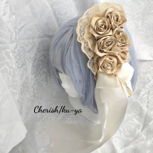 <08009>Rose coffin hair clip Natural white x Ochre