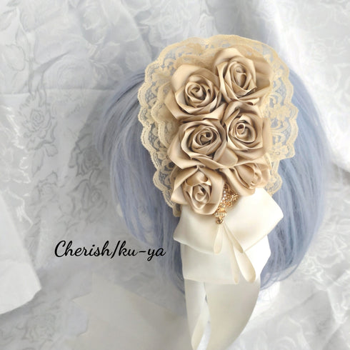<08009>Rose coffin hair clip Natural white x Ochre