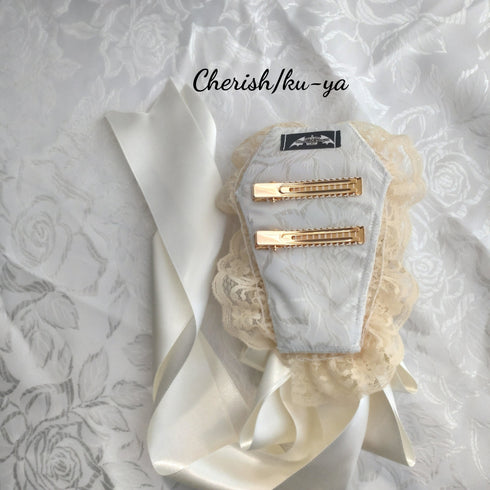 <08009>Rose coffin hair clip Natural white x Ochre