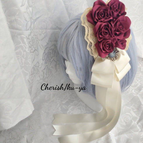 <08010>Rose coffin hair clip Natural white x Red