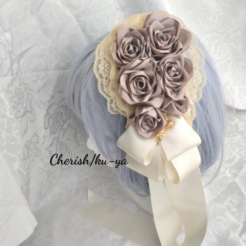 <08012>Rose coffin hair clip Natural white x light brown