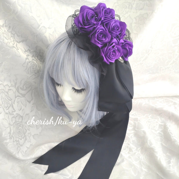 <08013>Rose coffin hair clip black x blue-purple
