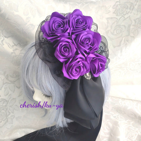 <08013>Rose coffin hair clip black x blue-purple