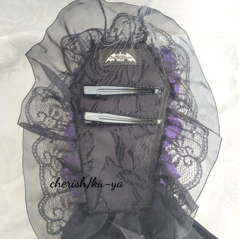 <08014>Rose coffin hair clip black x mauve