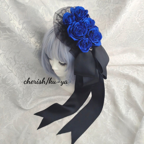 <08015>Rose coffin hair clip black x blue
