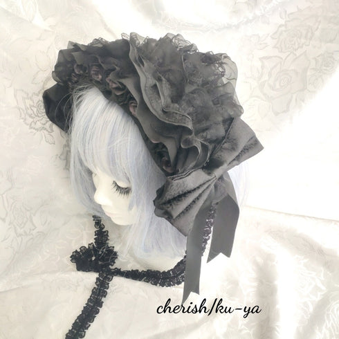 <08019>薔薇のヘッドドレス3way(グレー)