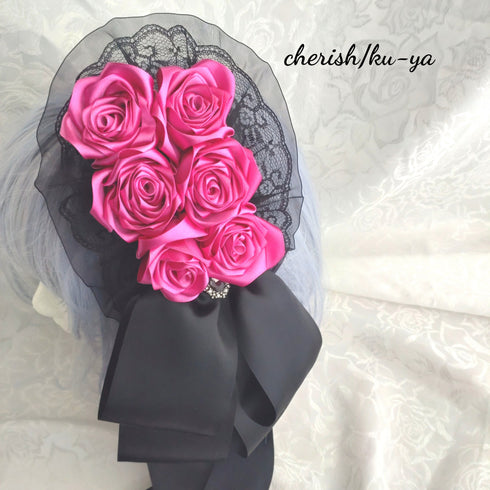 <08019>Rose coffin hair clip Black x Shocking Pink
