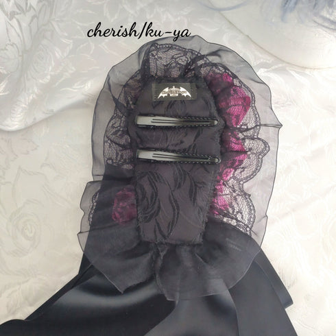 <08019>Rose coffin hair clip Black x Shocking Pink