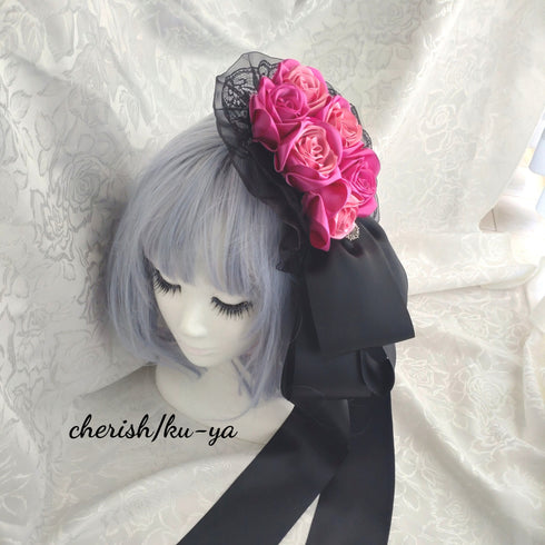 <08020>Rose coffin hair clip Black x pink