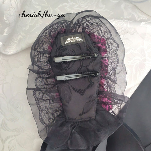 <08020>Rose coffin hair clip Black x pink