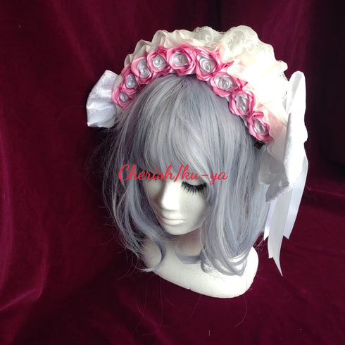 <08027>Rose headpiece White x Pink