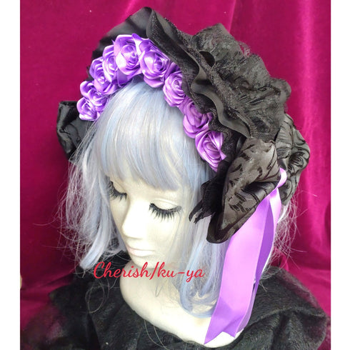 <08030>Rose headpiece Black x Light Purple