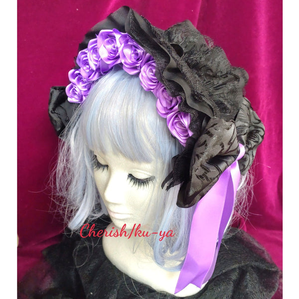 <08030>Rose headpiece Black x Light Purple