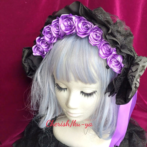 <08030>Rose headpiece Black x Light Purple