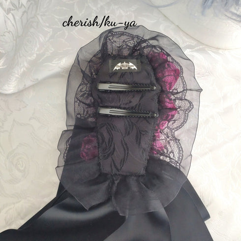 <08031>薔薇棺のヘアクリップ(黒xピンク)