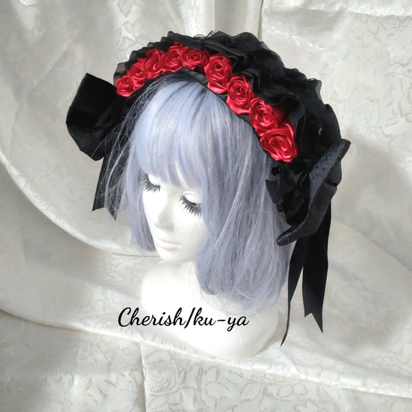 <08033>Rose headpiece Black x Red