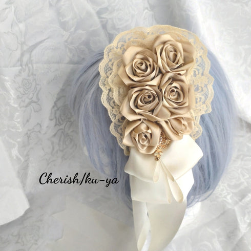 <08036>薔薇棺のヘアクリップ(生成りxライトブラウン)