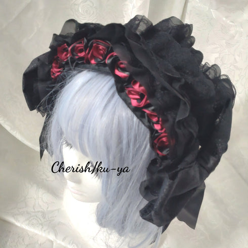 <08037>Rose headpiece Black x Red Mix