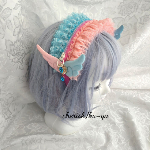 <08038>Magical Girl Headband Pink x Saxe blue