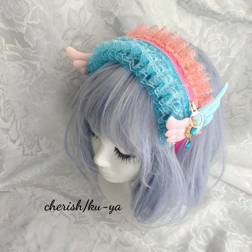 <08038>Magical Girl Headband Pink x Saxe blue