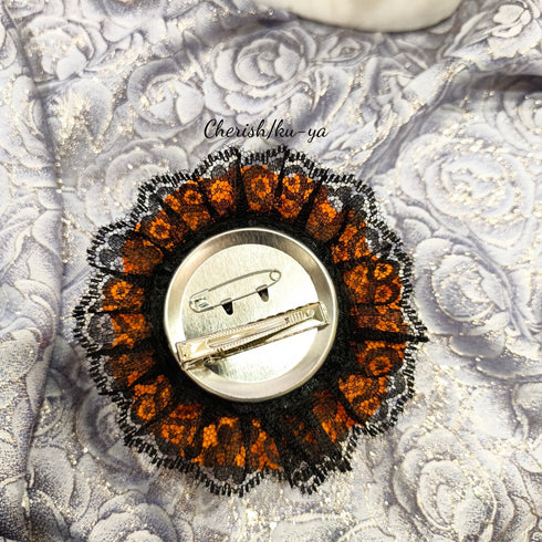 <08039>暗闇のハロウィンローズヘアクリップ(黒xオレンジ)