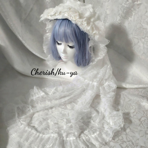 <08044>Rose Bride's Headpiece Veil Up White