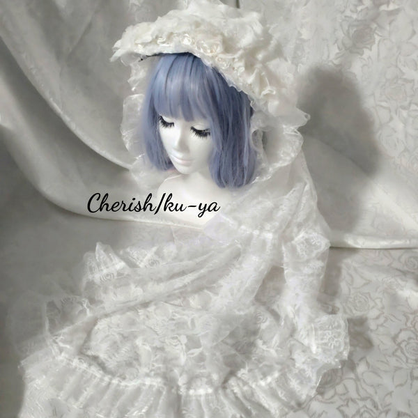 <08044>Rose Bride's Headpiece Veil Up White
