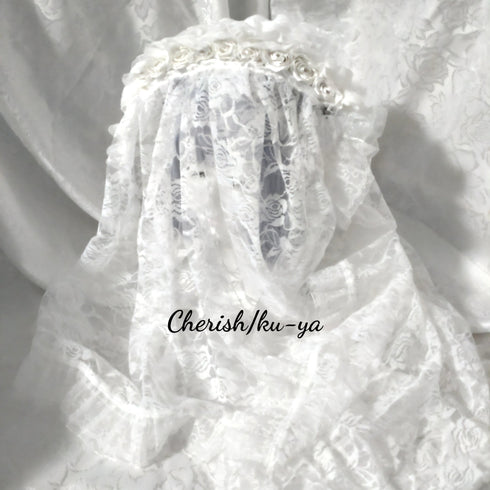 <08045>Rose Bride's Headpiece Veil down white