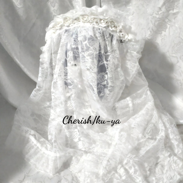 <08045>Rose Bride's Headpiece Veil down white