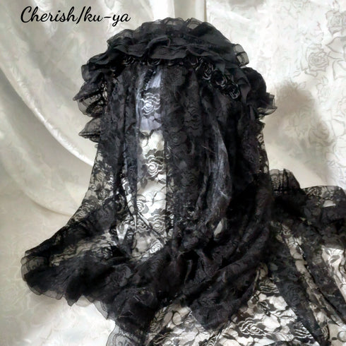 <08046>Rose Bride's Headpiece Veil down black