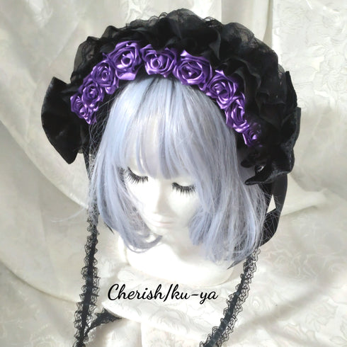 <08048>Rose headpiece (3-way design) black x violet
