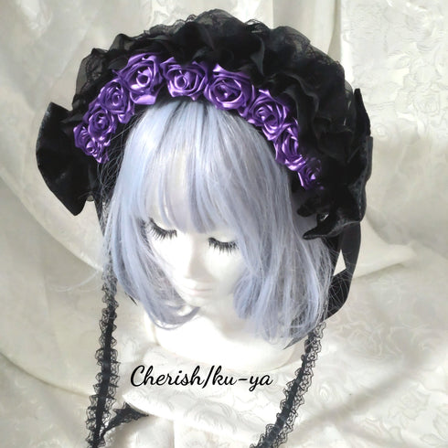 <08048>Rose headpiece (3-way design) black x violet