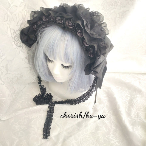 <08049>Rose headpiece (3-way design) black x gray