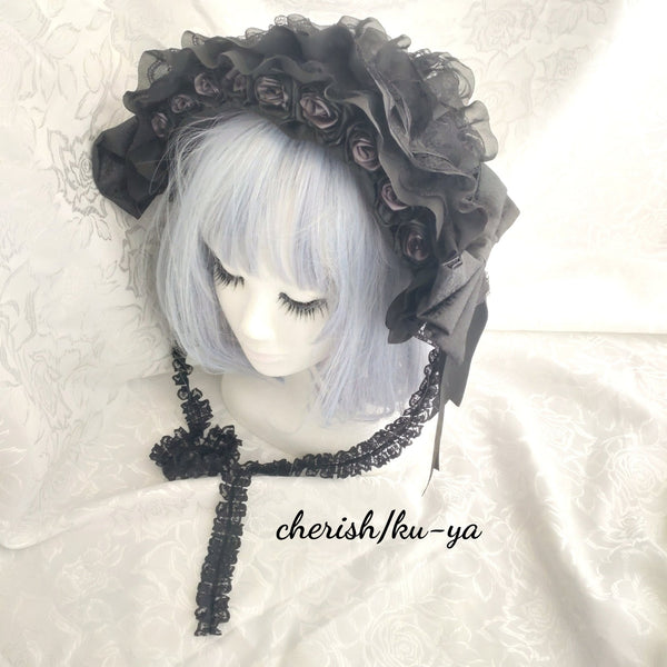 <08049>Rose headpiece (3-way design) black x gray