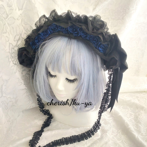 <08050>Rose headpiece (3-way design) black x blue