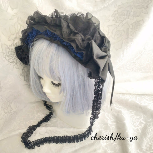 <08050>Rose headpiece (3-way design) black x blue