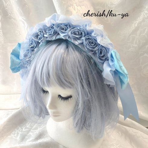 <08052>Rose headpiece (2-way design)Frost Blue