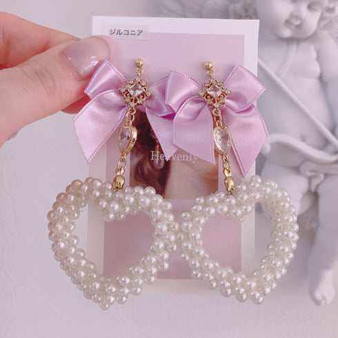 <09011>Heart pearl Earrings