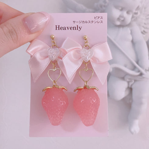 <09014>Pink strawberryEarrings