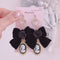 <09023>Black ribbon and cameo Earrings